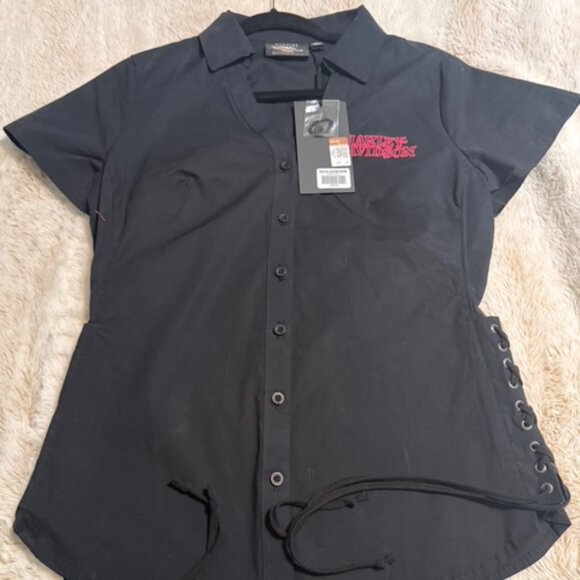 Harley-Davidson Rhinestone Skull Laced Side Button Shirt - Picture 1 of 4
